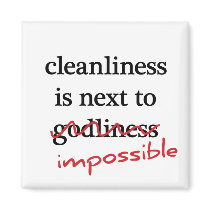 “Cleanliness is next to impossible” magnets magnets
