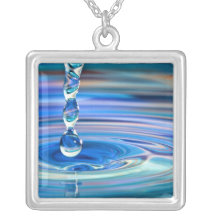 Clear Blue Water Drops Flowing Necklace