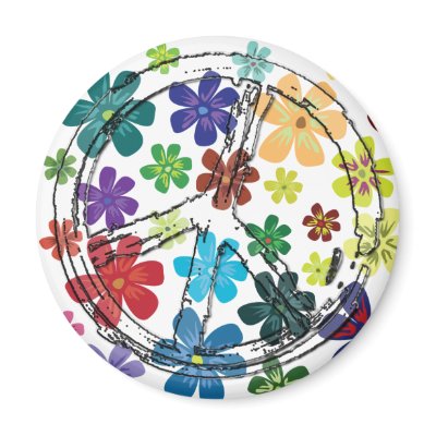 CLEAR PEACE SIGN WITH FLOWERS MAGNET by dgpaulart