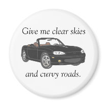 Clear Skies & Curvy Roads- black Fridge Magnets