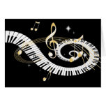 Clés de piano et notes d'or de musique carte