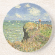Cliff Walk Pourville, Monet, Vintage Impressionism Beverage Coasters