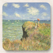 Cliff Walk Pourville, Monet, Vintage Impressionism Beverage Coaster