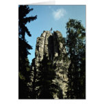 Climber jumping from one rock top to another, Czec Greeting Cards