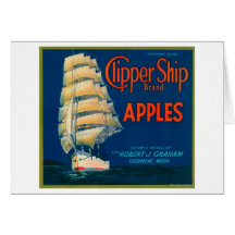 Clipper Ship Apple Label (green) - Cashmere, WA Cards