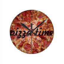 clock, pizza, pepperoni, time, food