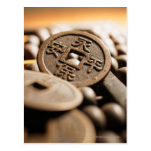 Close up of Chinese coin Post Cards