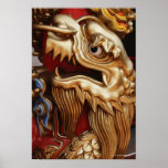 Close up of gold dragon on temple pillar print