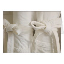 Close up of towels in spa greeting cards