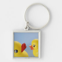Close-up of two rubber ducks key chain