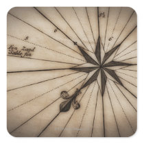 Close up of wind rose on antique map stickers