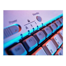 Closer view of computer keyboard postcard