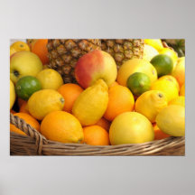 Closeup image of a basket with fruits posters