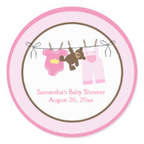 Clothesline Baby Girl CIRCLE Custom Favour Sticker
