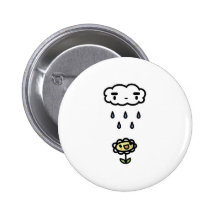 Cloud Raining On Happy Flower Pinback Buttons