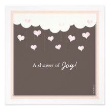 Clouds & Hearts Baby Shower for Girl Invitation