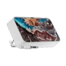 cloudy day mountain peak painting. portable speakers