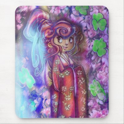 Clovers and Cherry Blossoms Geisha Mousepad by saradaboru