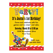 Clown Around 1st Birthday Party Invitations