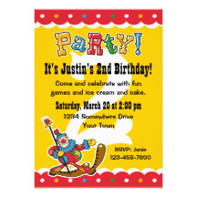 Clown Around 2nd Birthday Party Invitations