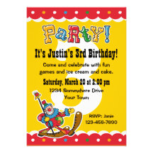 Clown Around 3rd Birthday Party Invitations