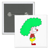 Clown Cartoon. Yellow, red and green. Pinback Buttons