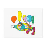 Clown flying by balloon postcards