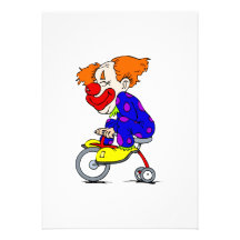 Clown on tricycle personalized invitation