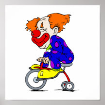 Clown on tricycle posters