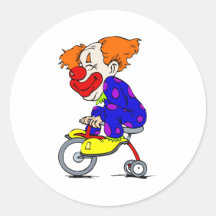 Clown on tricycle round sticker
