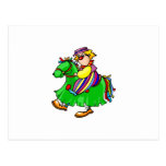Clown riding fake horse post card