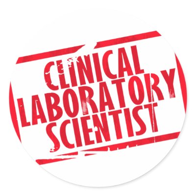 CLS RUBBER STAMPED CLINICAL LABORATORY SCIENTIST ROUND STICKER by laboratory