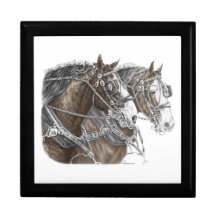 Clydesdale Draught   Horse Team Tile Gift Box