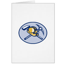 Coal Miner Hardhat Crossed Pick Axe And Hammer Greeting Cards
