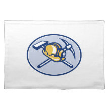 Coal Miner Hardhat Crossed Pick Axe And Hammer Placemats