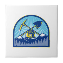 Coal Miner Hardhat Pick Axe Shovel Retro Ceramic Tiles
