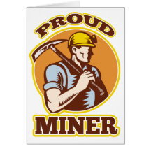 coal miner pick axe retro greeting card