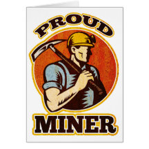 coal miner pick axe retro greeting cards