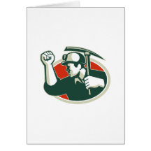 Coal Miner Pump Fist With Pick Ax Retro Greeting Cards