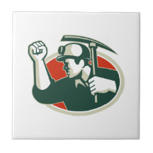 Coal Miner Pump Fist With Pick Ax Retro Ceramic Tile