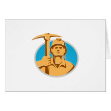 Coal Miner With Pick Ax Hardhat Front Retro Card