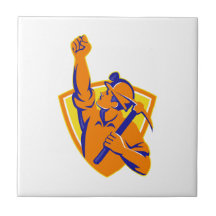 Coal Miner With Pick Ax Pump Fist Retro Tiles
