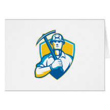 Coal Miner With Pick Ax Shield Retro Greeting Cards