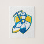 Coal Miner With Pick Ax Shield Retro Jigsaw Puzzles