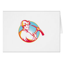 Coal Miner With Pick Axe Looking Up Retro Card