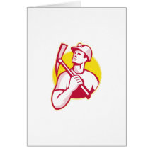 Coal Miner With Pick Axe Looking Up Retro Cards