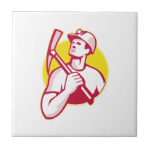 Coal Miner With Pick Axe Looking Up Retro Ceramic Tile