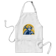 Coal Miner With Pick Axe Retro Woodcut Apron