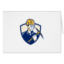 Coal Miner With Pick Axe Shield Retro Card