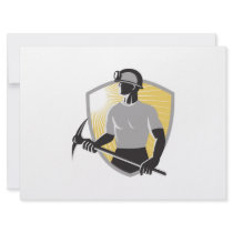 Coal Miner With Pick Axe Shield Retro Personalized Invitation